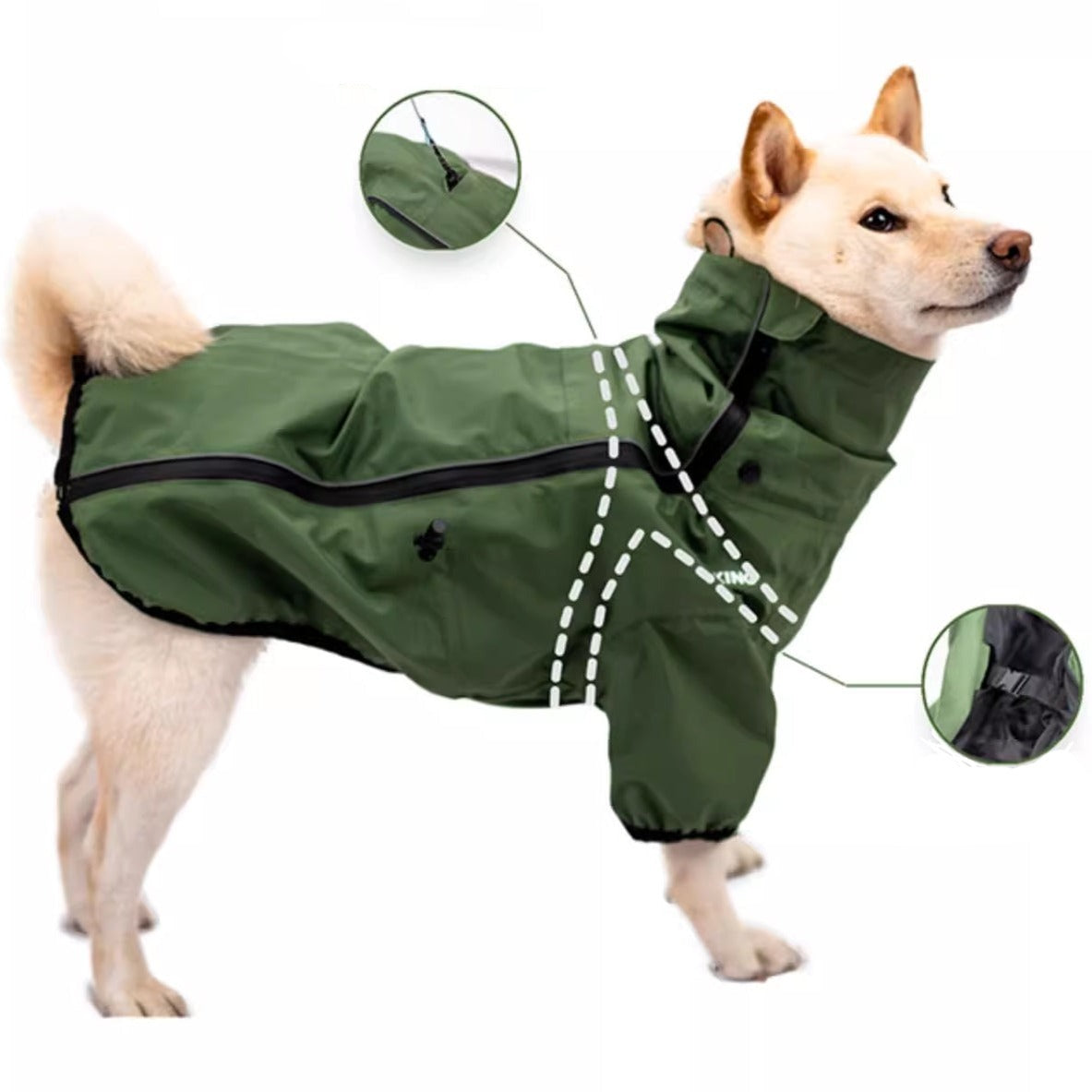 Doug & Doff Dog Explorer Raincoat Water-resistant Jacket - Forest Green